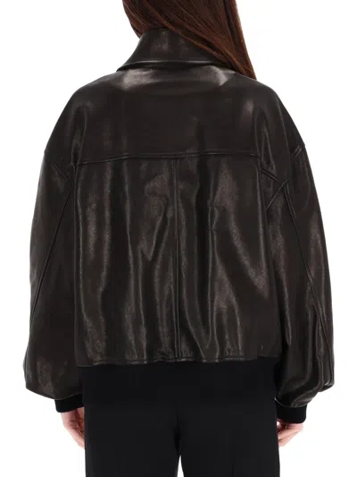 Khaite Shelman Leather Bomber Jacket In Black