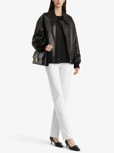 Khaite Shelman Leather Bomber Jacket In Black