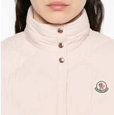 Moncler Biois Down Gilet Stand Collar Zigzag Quilted Technical Fabric In Pink