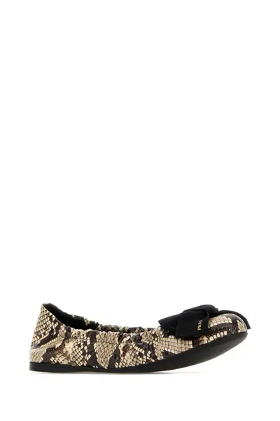 Prada Printed Python Leather Ballerinas For Women In Multi