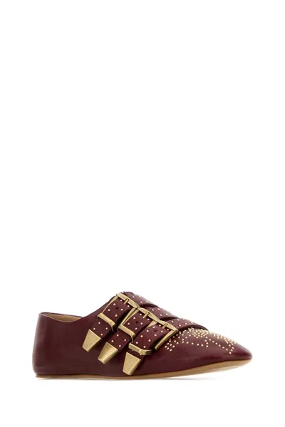 Chloé Susan Ballerinas Pointed Toe Studded Detail In Burgundy