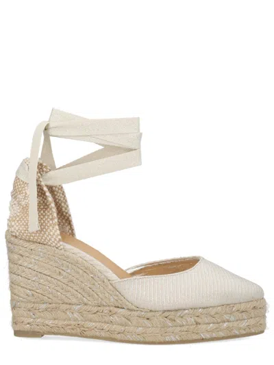 Castañer Neutrals Joyce Pointed Jute Platform Sandals In White