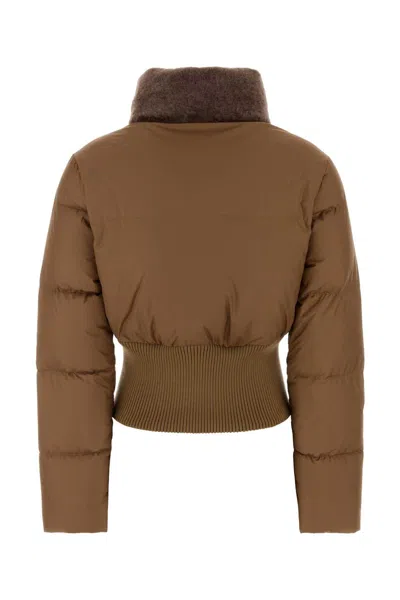 Fendi Camel Polyester Down Jacket In Brown