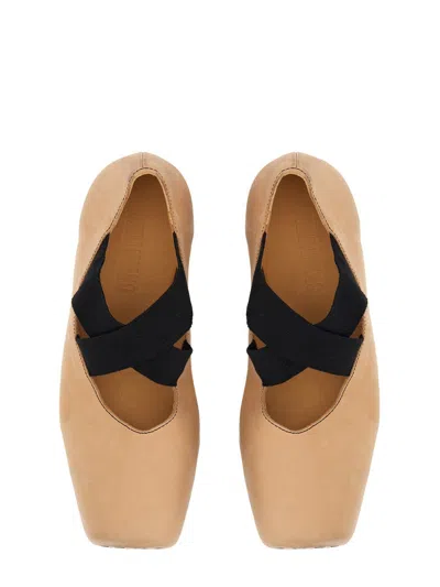 Uma Wang Ballet Flats Calfskin Suede Crisscross Straps In Brown
