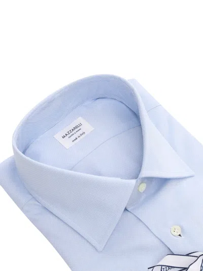 Mazzarelli Camicie Camicia 穿 Celeste Bianco 修身版型 In Blue