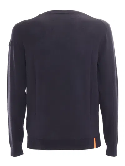 Rrd Round Knit Sweater With Contrasting Hem Detail In Blue