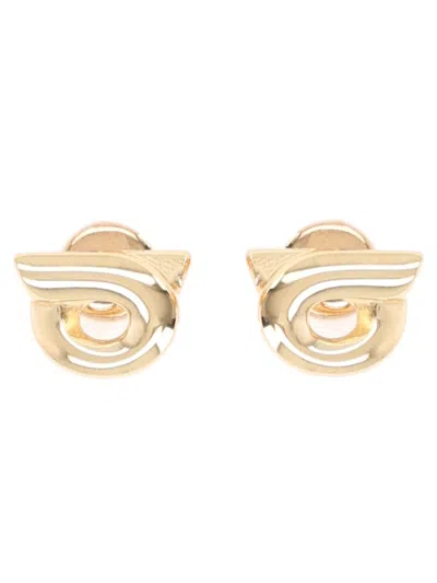 Ferragamo Elegant Brass Hoop Earrings For Women In Gold