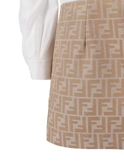 Fendi Jr Abito Ff Canvas In White