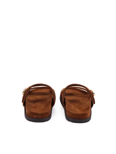 Tory Burch Romy Brown Sandals With Logo Plaque On The Front In Suede Woman In Brown