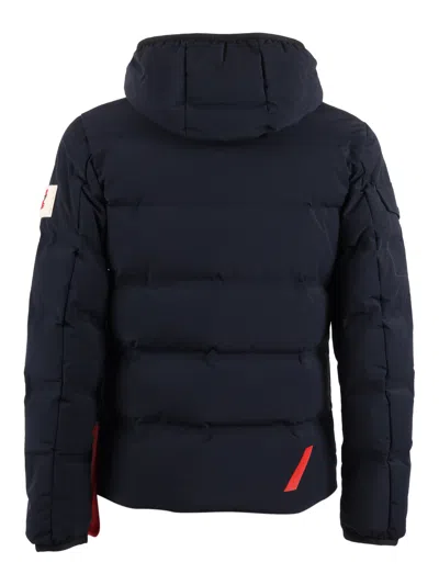 After Label Quilted Blue Padded Jacket With Hood And Structured Silhouette In Blue