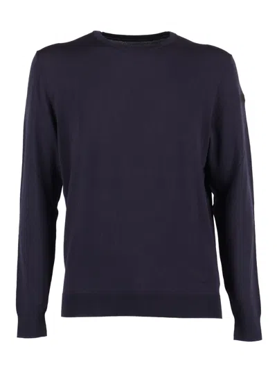 Rrd Round Knit Sweater With Contrasting Hem Detail In Blue