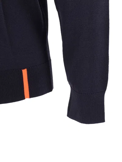 Rrd Round Knit Sweater With Contrasting Hem Detail In Blue