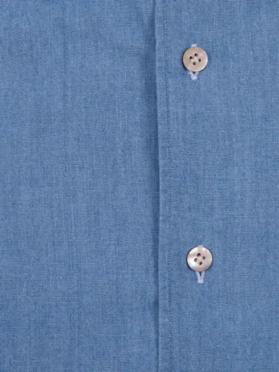 Mazzarelli Camicie Camicia 修身 Cotone 牛仔布 In Blue