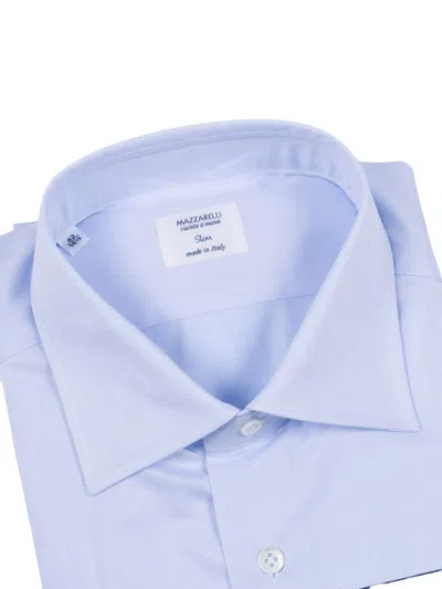 Mazzarelli Camicie Camicia 穿 Celeste Bianco 修身版型 In Blue