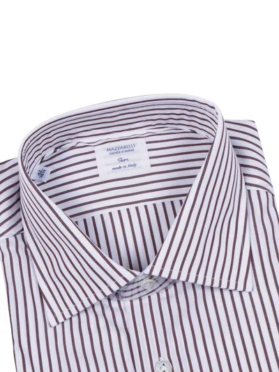 Mazzarelli Camicie Camicia In Cotone A Righe Marrone E Bianca 修身版型 In Multi