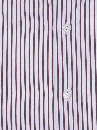 Mazzarelli Camicie Camicia In Cotone A Righe Marrone E Bianca 修身版型 In Multi