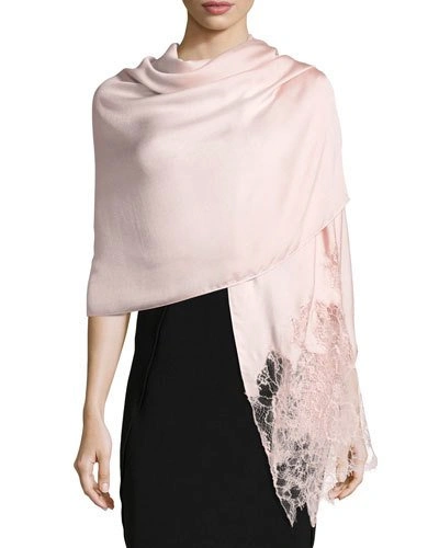 Valentino Woven Lace-trim Shawl, Pink