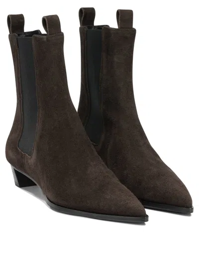 Aeyde Kiki Brown Suede Leather Leather Rubber Boots In Brown