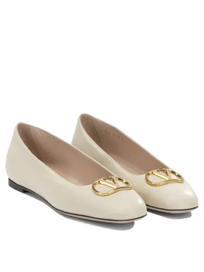 Valentino Garavani Vlogo White Lamb Leather Goat Leather Classic Ballet Flats In White