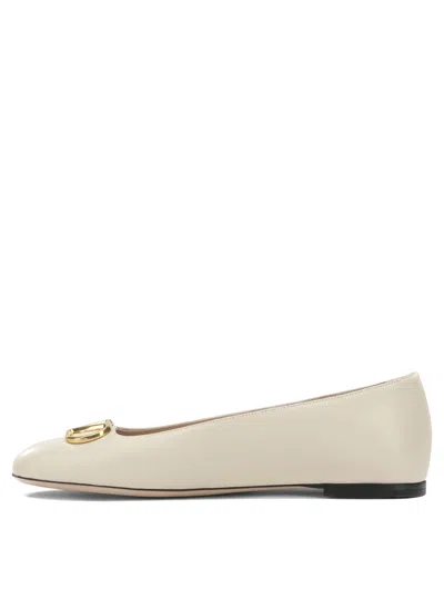Valentino Garavani Vlogo White Lamb Leather Goat Leather Classic Ballet Flats In White