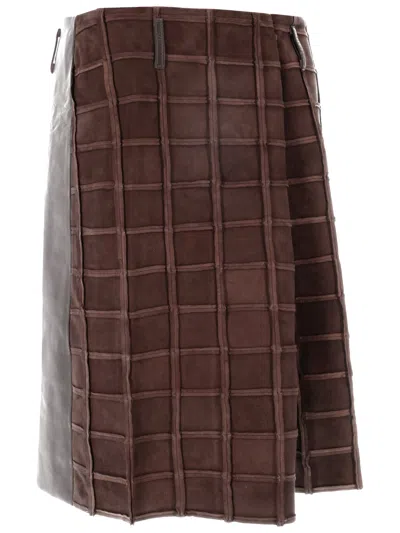 Niccolò Pasqualetti Piega 方形绒面革拼接半身裙 In Brown