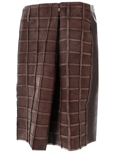 Niccolò Pasqualetti Piega 方形绒面革拼接半身裙 In Brown