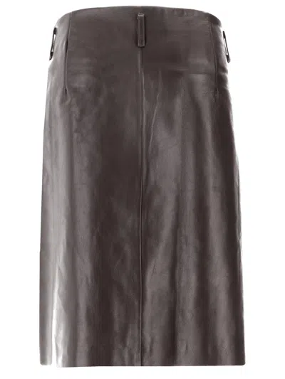 Niccolò Pasqualetti Piega 方形绒面革拼接半身裙 In Brown