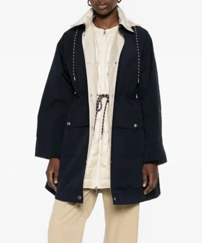 Moncler Begonia Hooded Jacket Drawstring Waist Pockets In Black