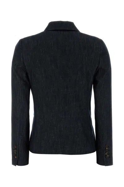 Brunello Cucinelli Denim Blazer Double Breasted Structured Shoulders In Blue
