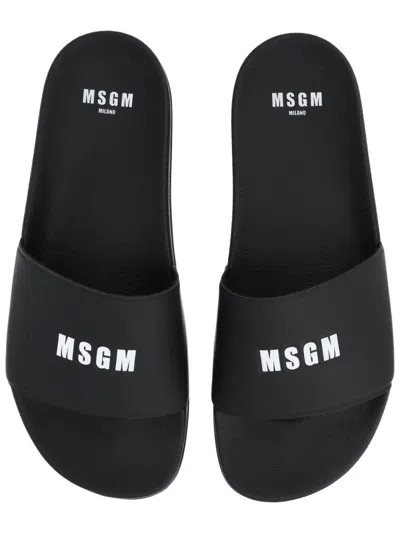 Msgm Slide Con Logo In Black