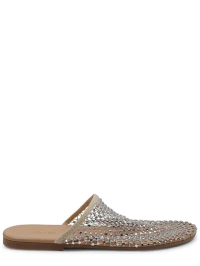 Alysi Mesh Rhinestone Polyester Slip On Mules In Brown