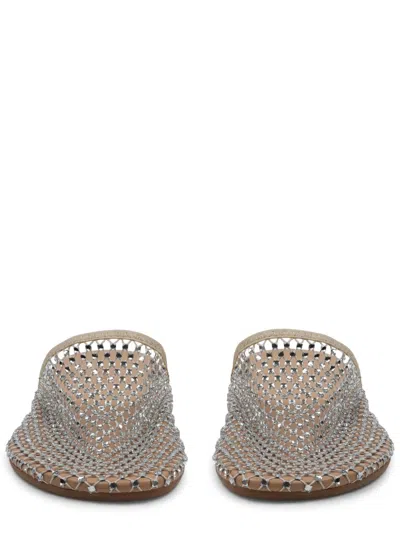Alysi Mesh Rhinestone Polyester Slip On Mules In Brown