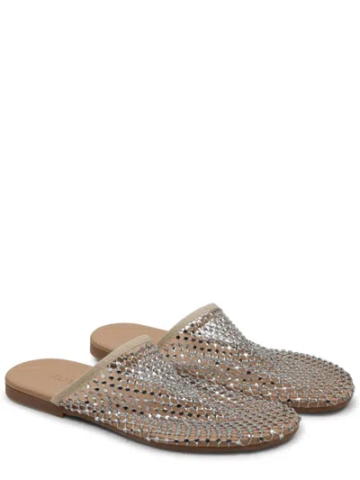 Alysi Mesh Rhinestone Polyester Slip On Mules In Brown