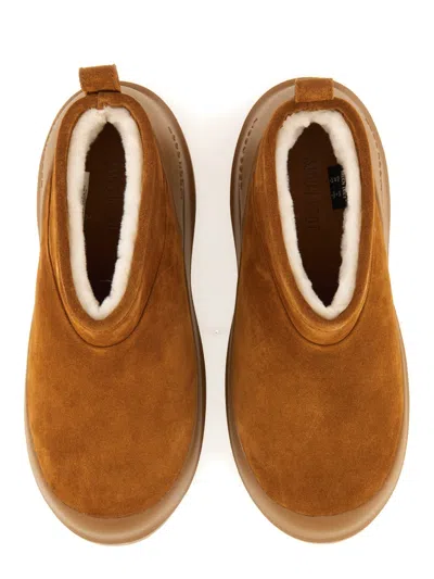 Moon Boot Suede Ankle Boots With Plush Fur Lining And Textured Sole In Brown