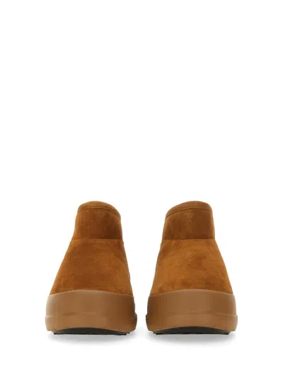 Moon Boot Suede Ankle Boots With Plush Fur Lining And Textured Sole In Brown