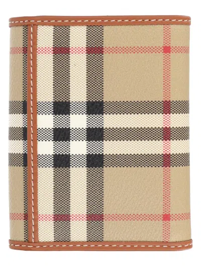 Burberry Small Check Folding Wallet In Brown