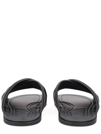 Fendi Logo-embroidered Slides In Brown