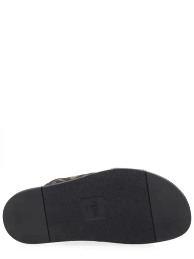 Fendi Logo-embroidered Slides In Brown
