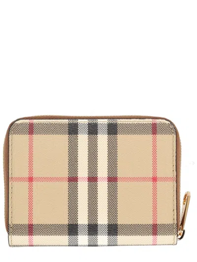 Burberry Mini Check Wallet In Neutral