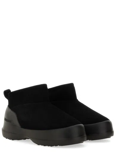 Moon Boot Mezzaluna Suede Ankle Boots Pull Tab In Black