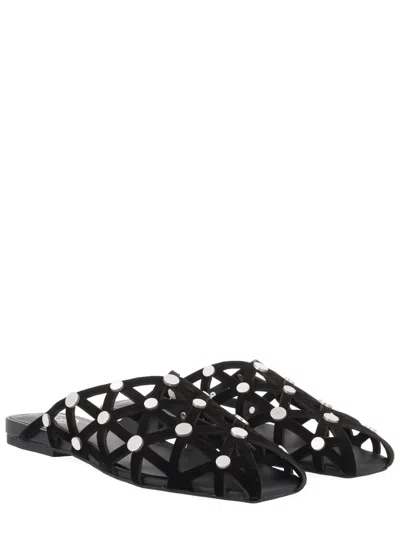 Ash Bone Stud-embellished Cut-out Sandals In Black
