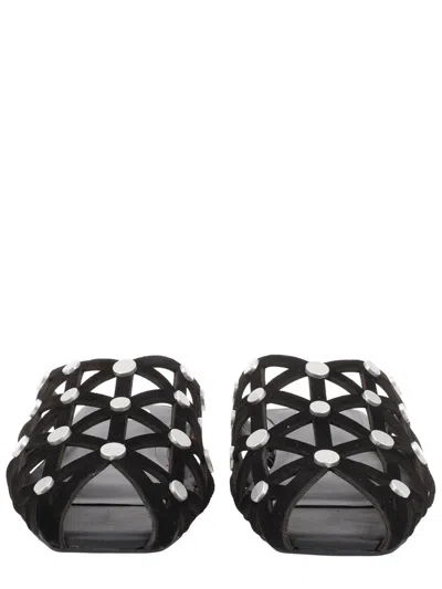 Ash Bone Stud-embellished Cut-out Sandals In Black