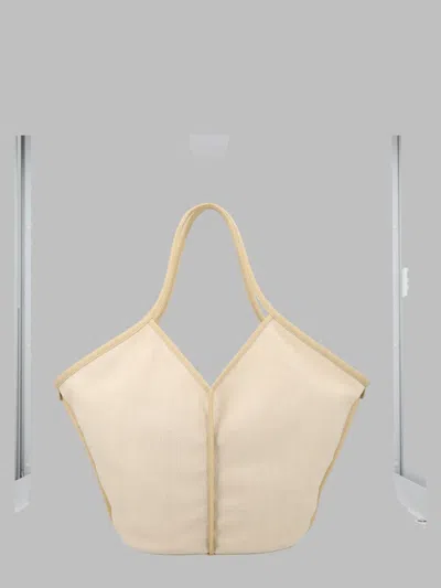 Hereu Cream White Linen Tote Bag With Leather Details In White