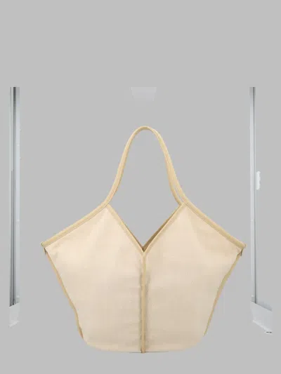 Hereu Cream White Linen Tote Bag With Leather Details In White