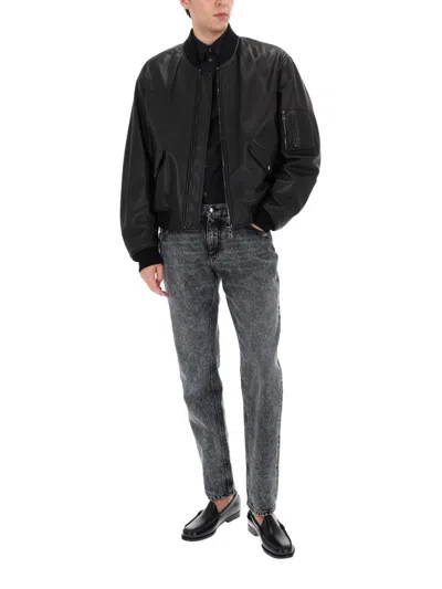 Dolce & Gabbana Black Lear Bomber Jacket In Black