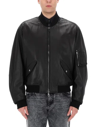 Dolce & Gabbana Black Lear Bomber Jacket In Black
