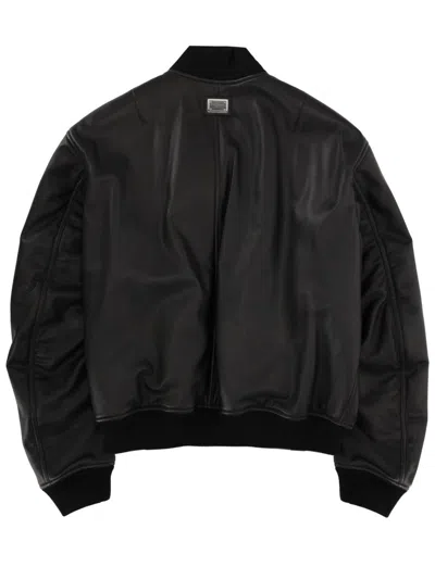 Dolce & Gabbana Black Lear Bomber Jacket In Black