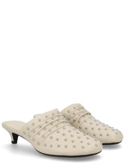 Ash Eloise Pointed Studded Leather Mules In Neutral