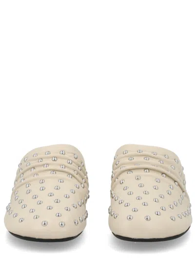 Ash Eloise Pointed Studded Leather Mules In Neutral