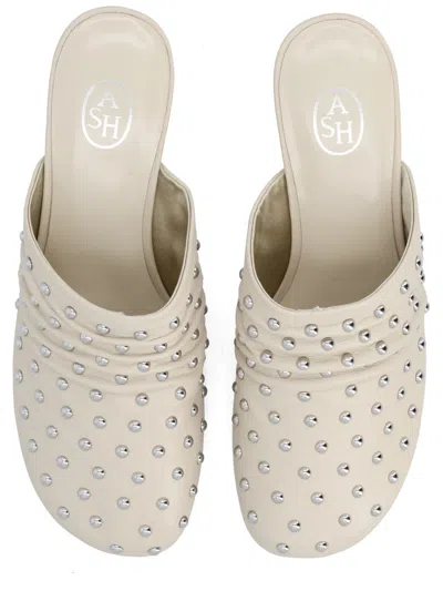 Ash Eloise Pointed Studded Leather Mules In Neutral